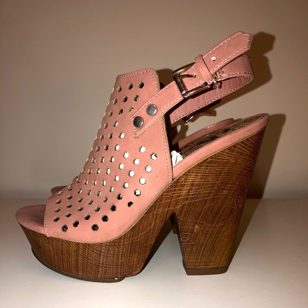 Suede Wooden Slingback Wedges